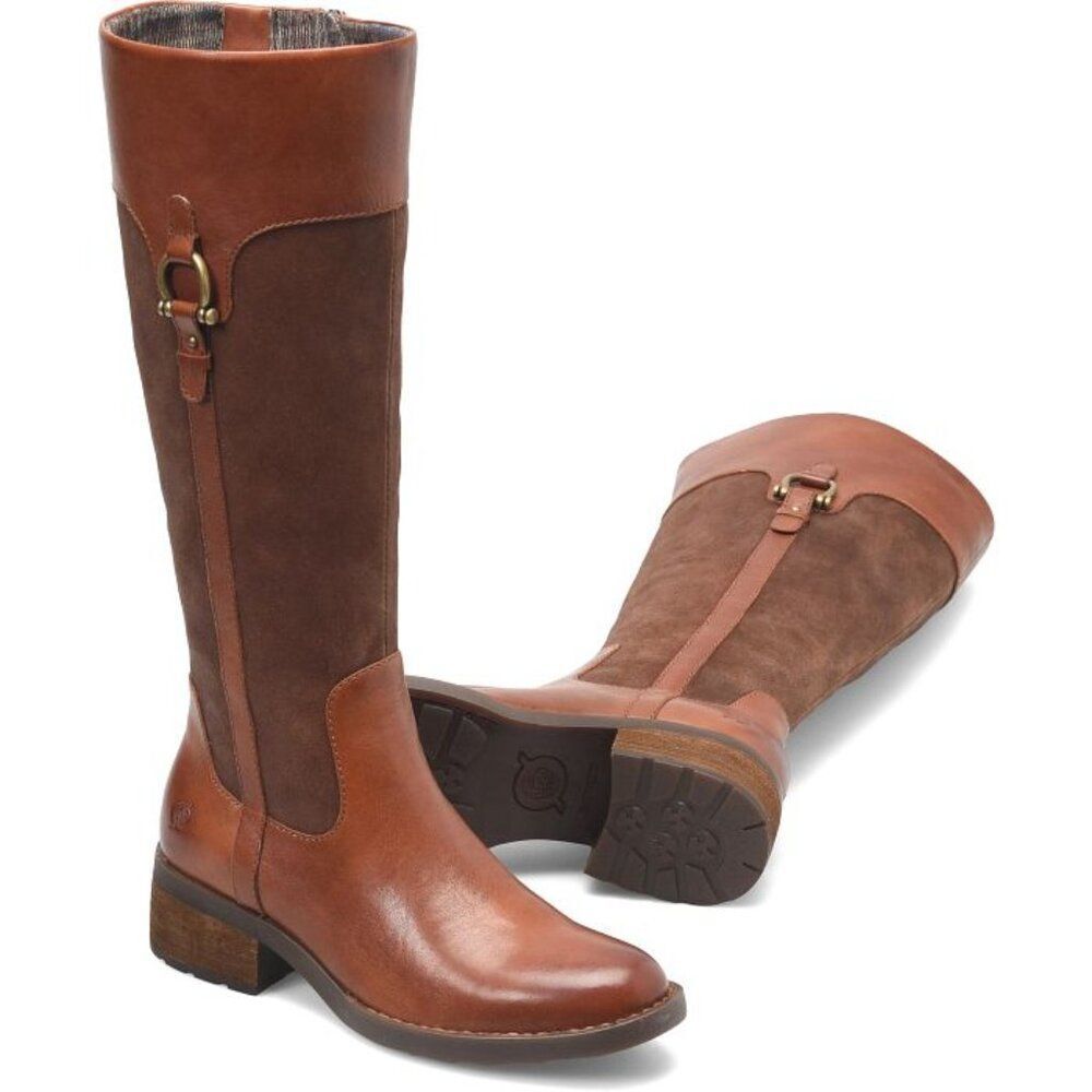 NWT Born Ginger Brown Suede Leather Mixed Media Riding Boot Size 8.5